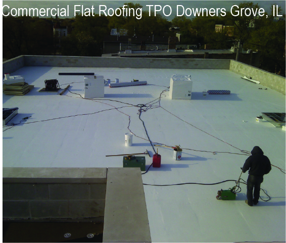 Commercial Flat Roof TPO In Progress in Downers Grove Illinois