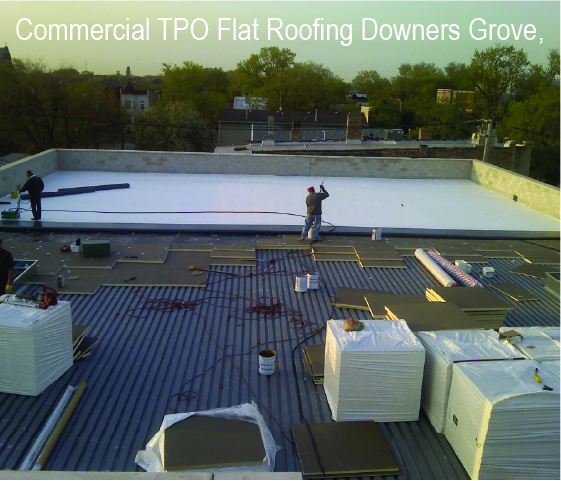 TPO Commercial Flat Roof in progress in Downers Grove IL